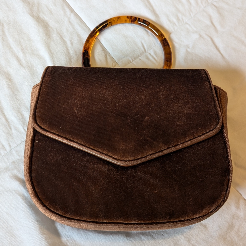 Anthropologie Brown Suede Mini Bag with Tortoise Handle